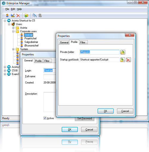Enterprise Manager - til administration af brugere og rapporter
